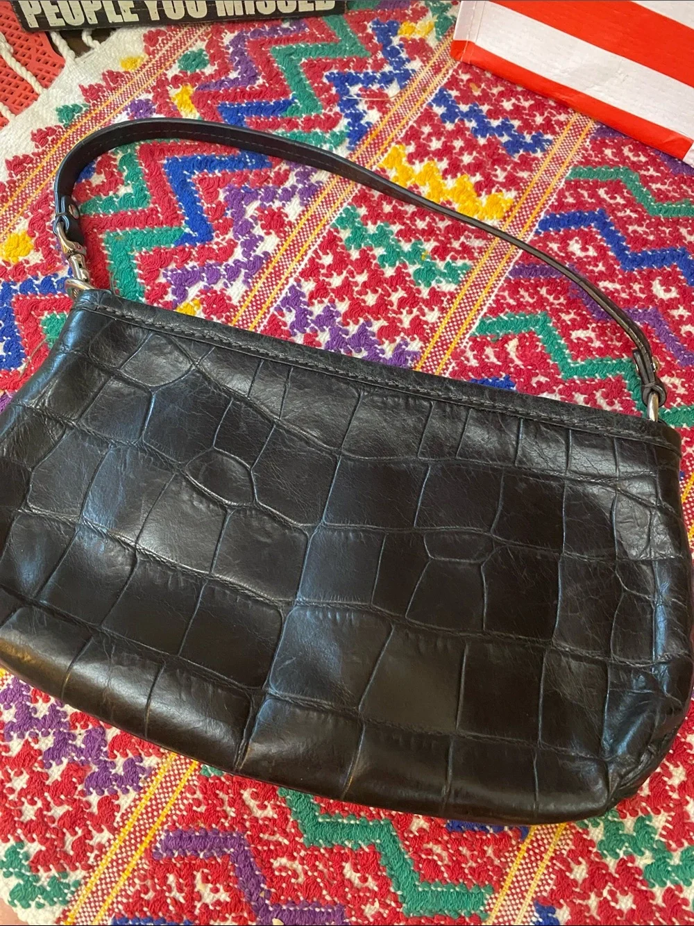 COACH Crocodile Embossed Leather Wristlet/ Handbag